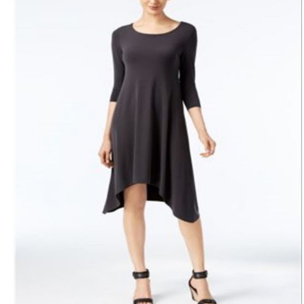 Alfani dress black knit handkerchief midi hi low plus size 16W new fit & flare